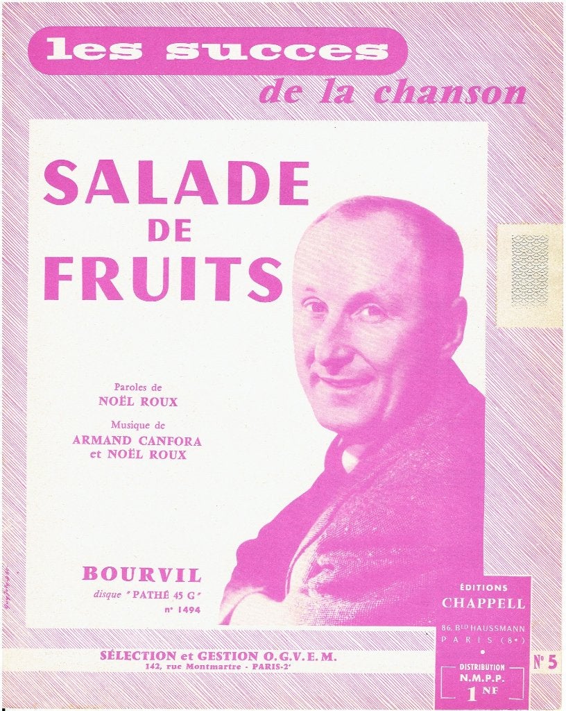 Bladmuziek: Salade de Fruits - Bourvil, Gebruikt, Zang, Ophalen of Verzenden, Artiest of Componist