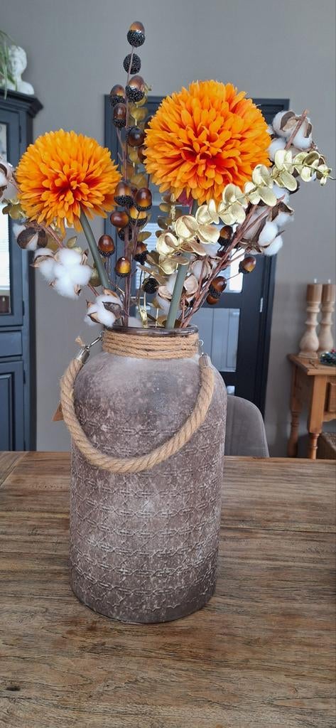 Grote stoere vaas met touw incl droogbloemen, Ophalen, Zo goed als nieuw