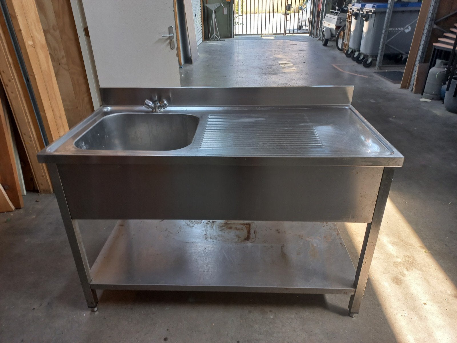 RVS werkblad met spoelbak, Huis en Inrichting, Ophalen, Gebruikt, 100 tot 150 cm, Minder dan 100 cm