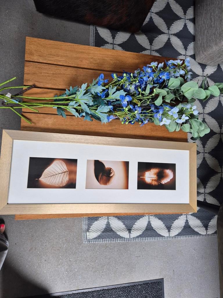Schilderijtje + kunstbloemen, Ophalen of Verzenden, Hout, Minder dan 50 cm, Minder dan 50 cm