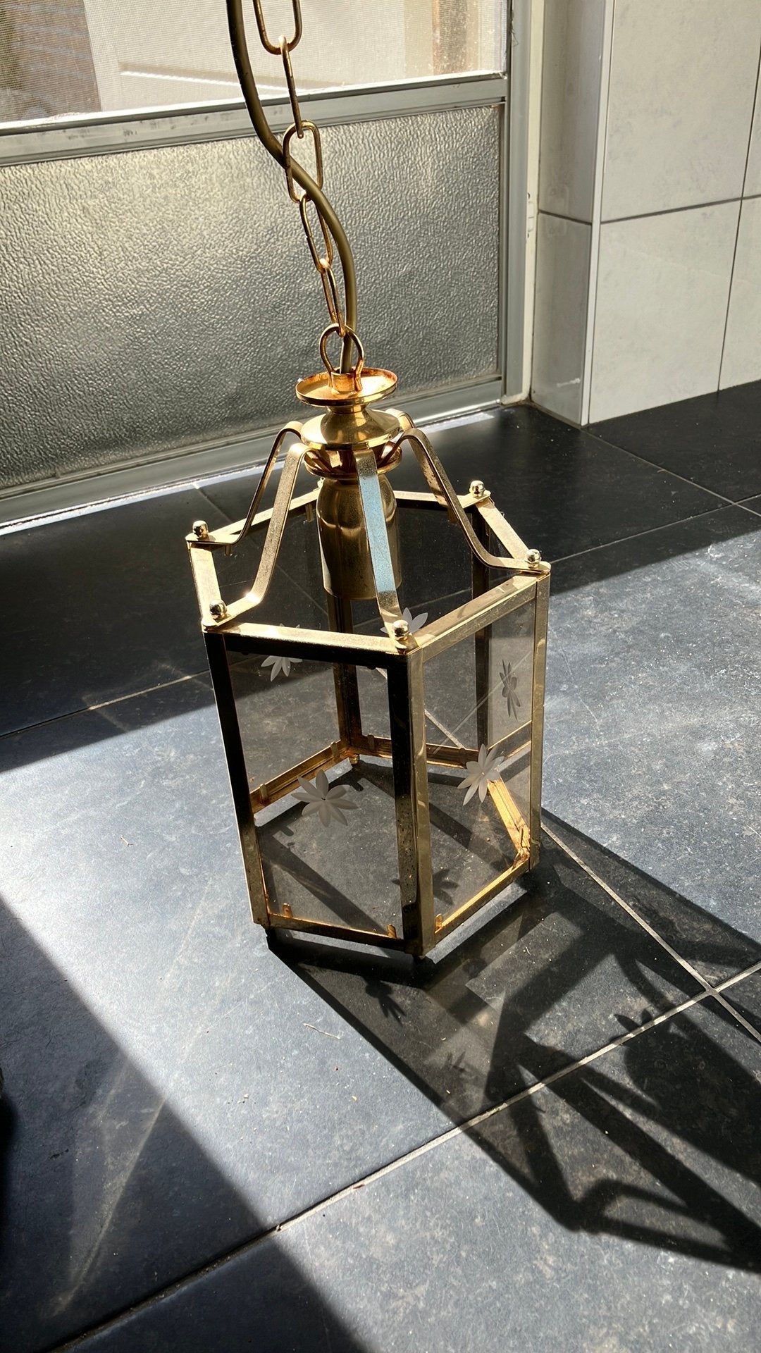 Gouden messing Hallamp / glas / plafondlamp, Antiek en Kunst, Ophalen