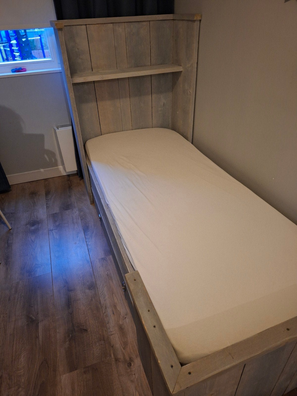Steigerhouten kinderbed met lade, Ophalen, Gebruikt, 90 cm, Eenpersoons