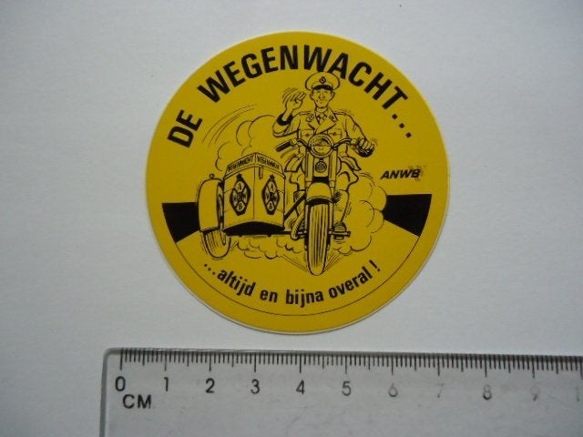 sticker oud WEGENWACHT Anwb zijspan motorfiets strip retro, Verzenden, Zo goed als nieuw, Bedrijf of Vereniging