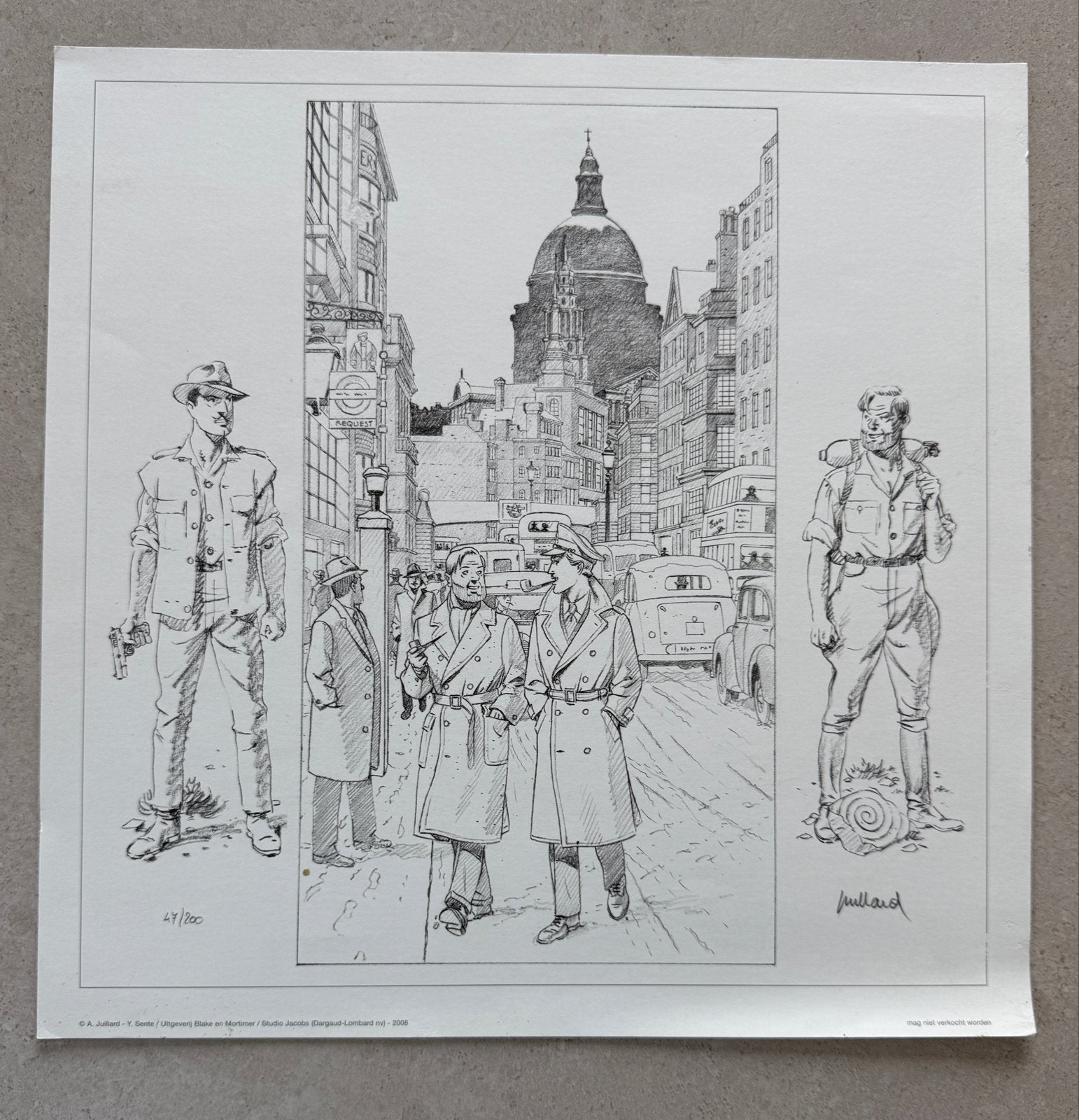 Blake en Mortimer - Originele Prent (47/200) - Gesigneerd, Ophalen of Verzenden, Print, Prent, Genummerd