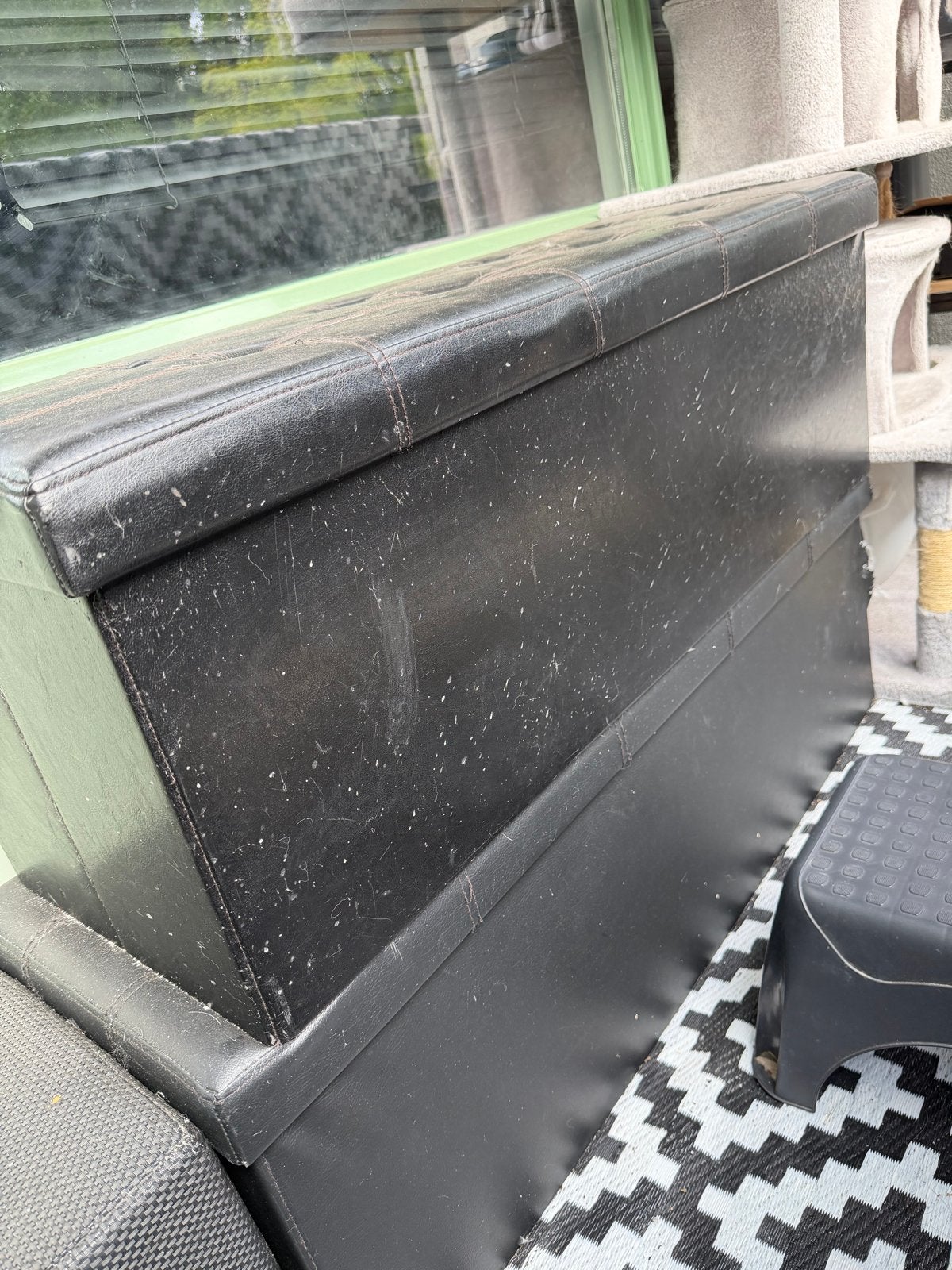 Zwarte opbergbank zit bank, Tuin en Terras, Ophalen, Gebruikt, Overige materialen