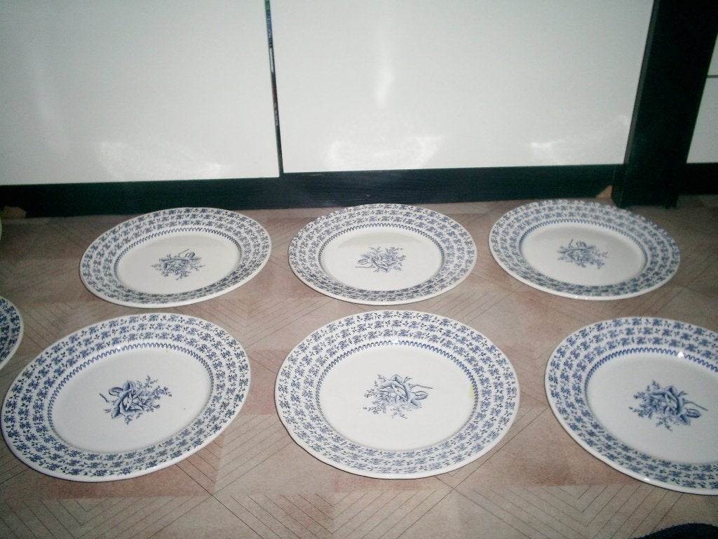 6 Engels/Delftsblauwe borden, 'English Style founded 1731', Ophalen of Verzenden
