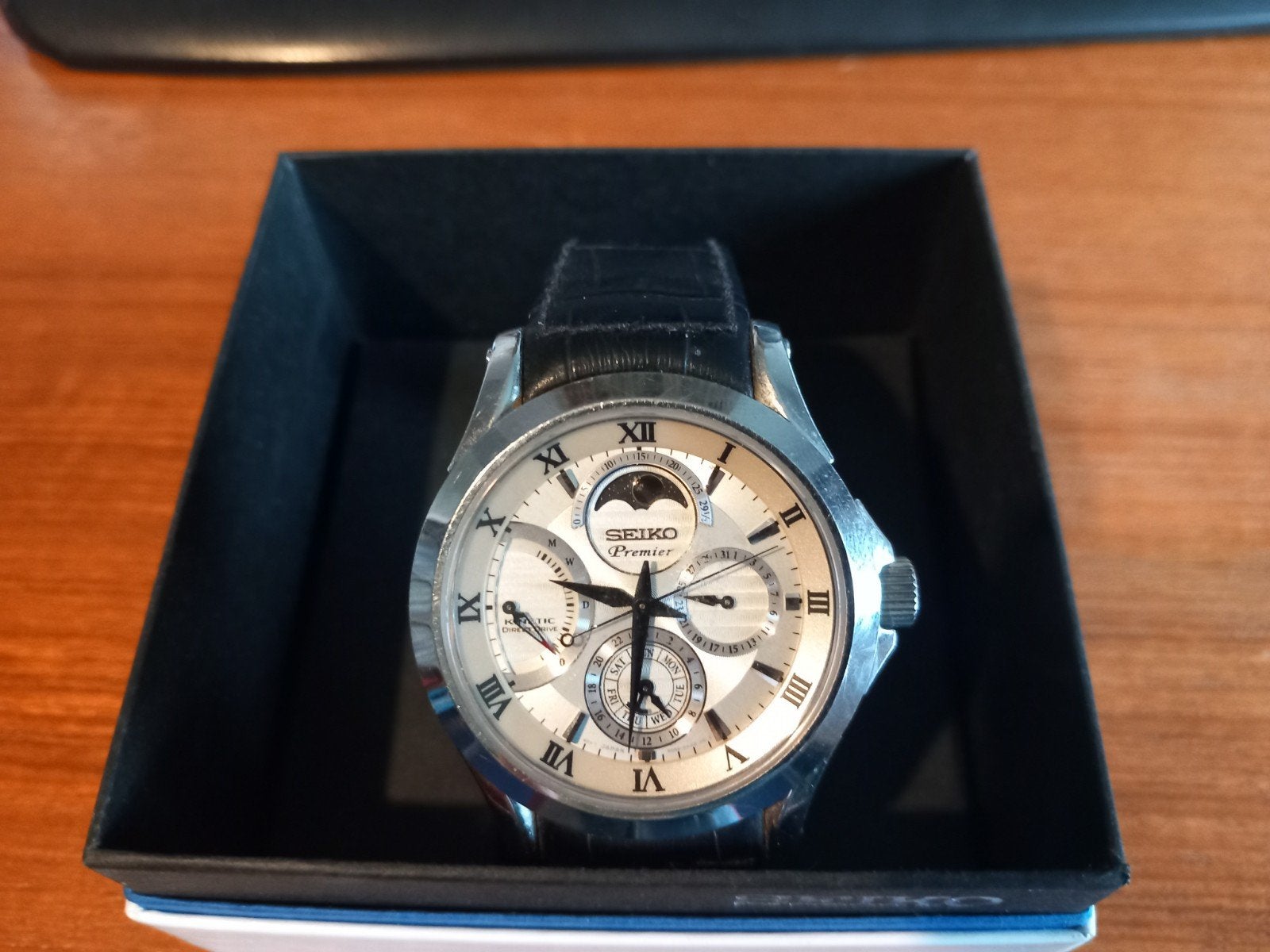 Seiko Premier Kinetic Direct Drive Moon Phase horloge, Seiko, Staal, Polshorloge, Ophalen of Verzenden