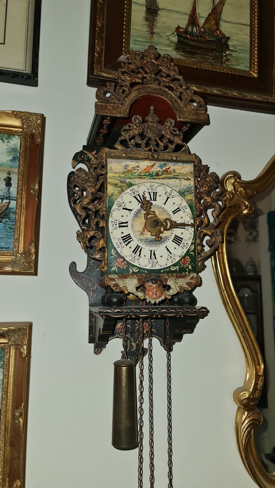 Klein model type Friese stoelklok, handgeschilderd, Antiek en Kunst, Antiek | Klokken, Ophalen
