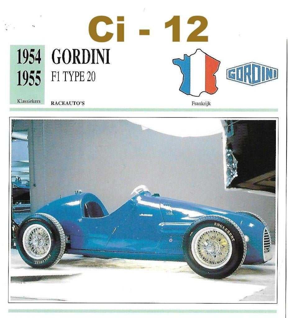 Ci12 autokaart Gordini F1Type 20 (1954 - 1955 ), Ophalen of Verzenden, Zo goed als nieuw, Auto's