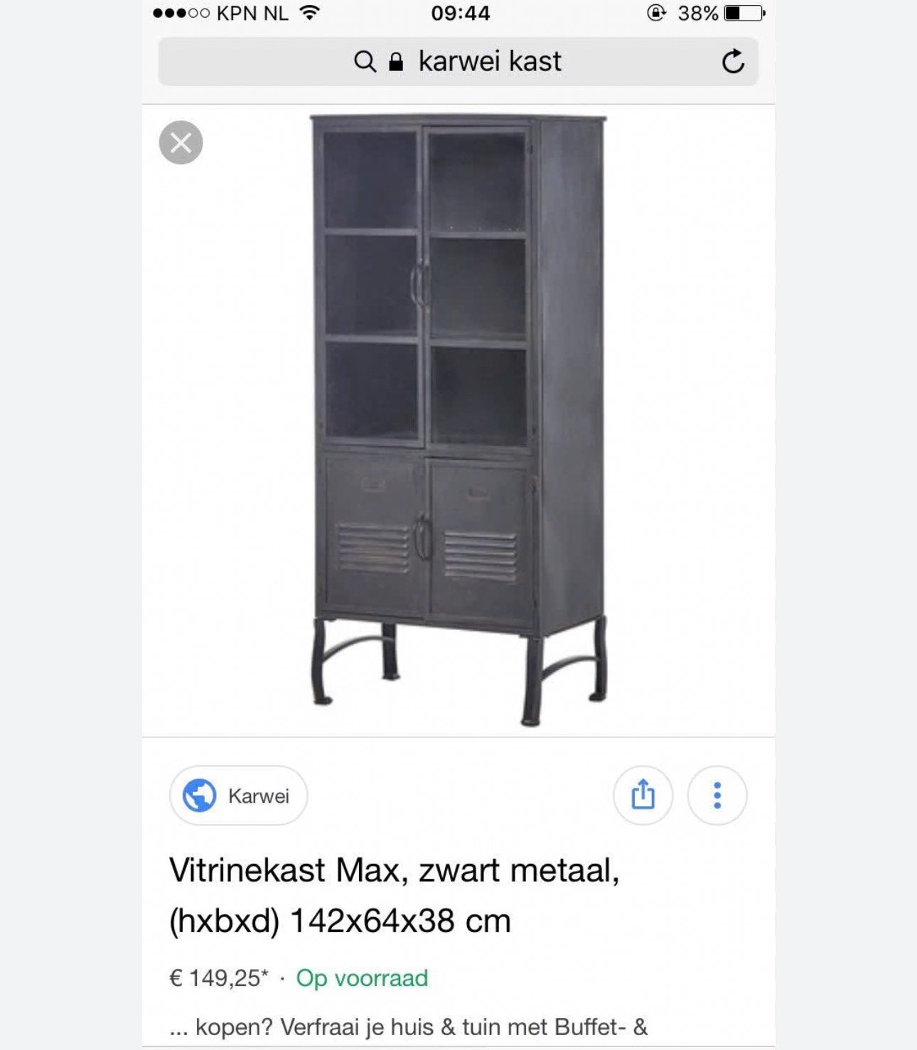 Vitrinekast max, Ophalen, 50 tot 100 cm, Zo goed als nieuw, 150 tot 200 cm