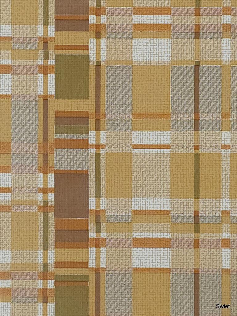 4698 oker bruin groen schotse ruit vintage behang swiet, Ophalen of Verzenden, 25 tot 50 m², Bruin