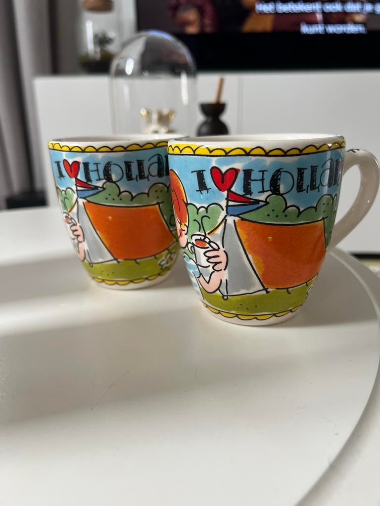2 Blond Amsterdam koffiekopjes 'I Love Holland', Huis en Inrichting, Ophalen, Blond Amsterdam, Zo goed als nieuw, Kop(pen) en/of Schotel(s)