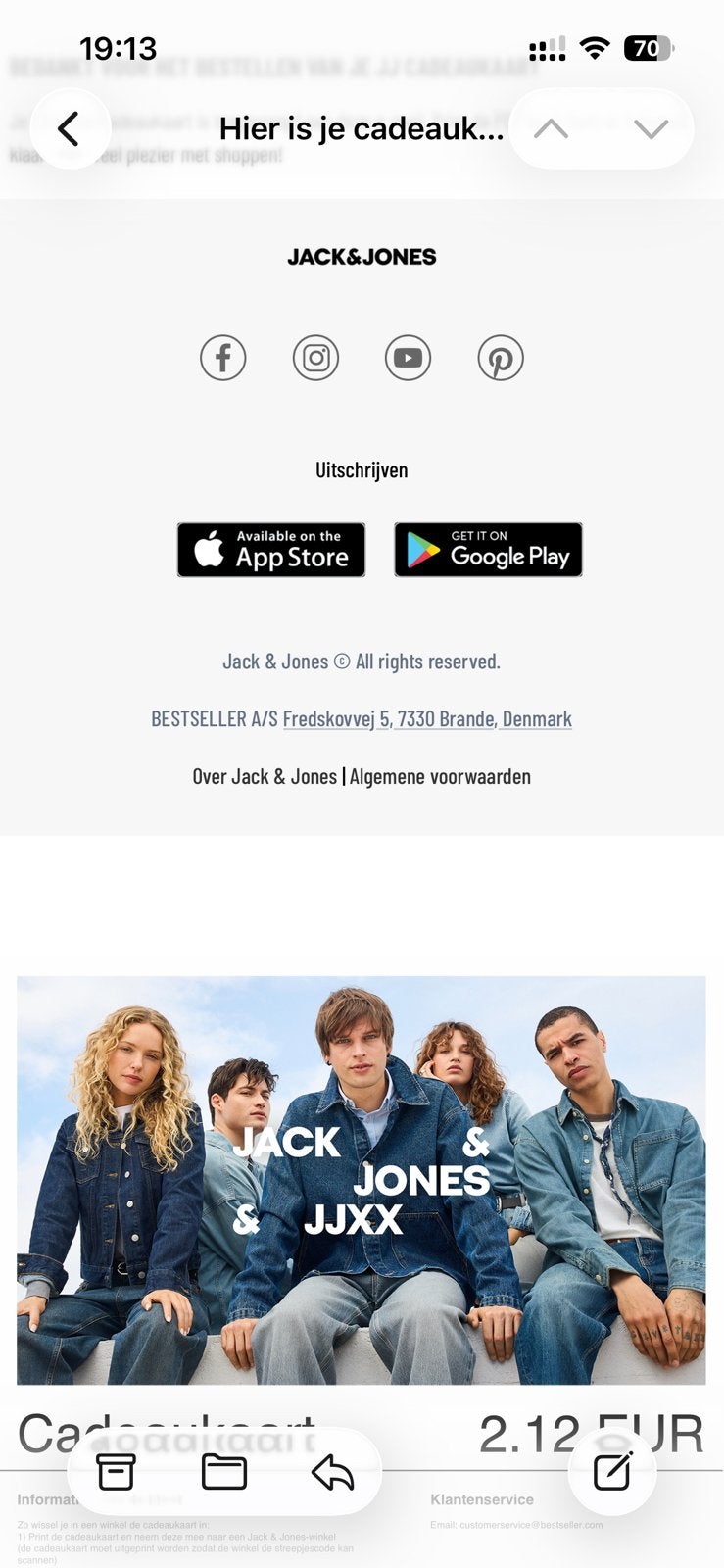 Jack Jones giftcard 2.12 euro, Tickets en Kaartjes, Kortingen en Cadeaubonnen, Eén persoon