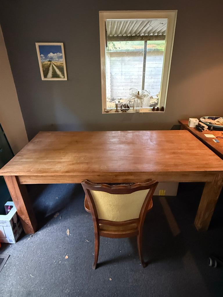 Teak houten eettafel/bureau- Gebruikt, Huis en Inrichting, Tafels | Eettafels, Ophalen, Gebruikt, 50 tot 100 cm, 150 tot 200 cm