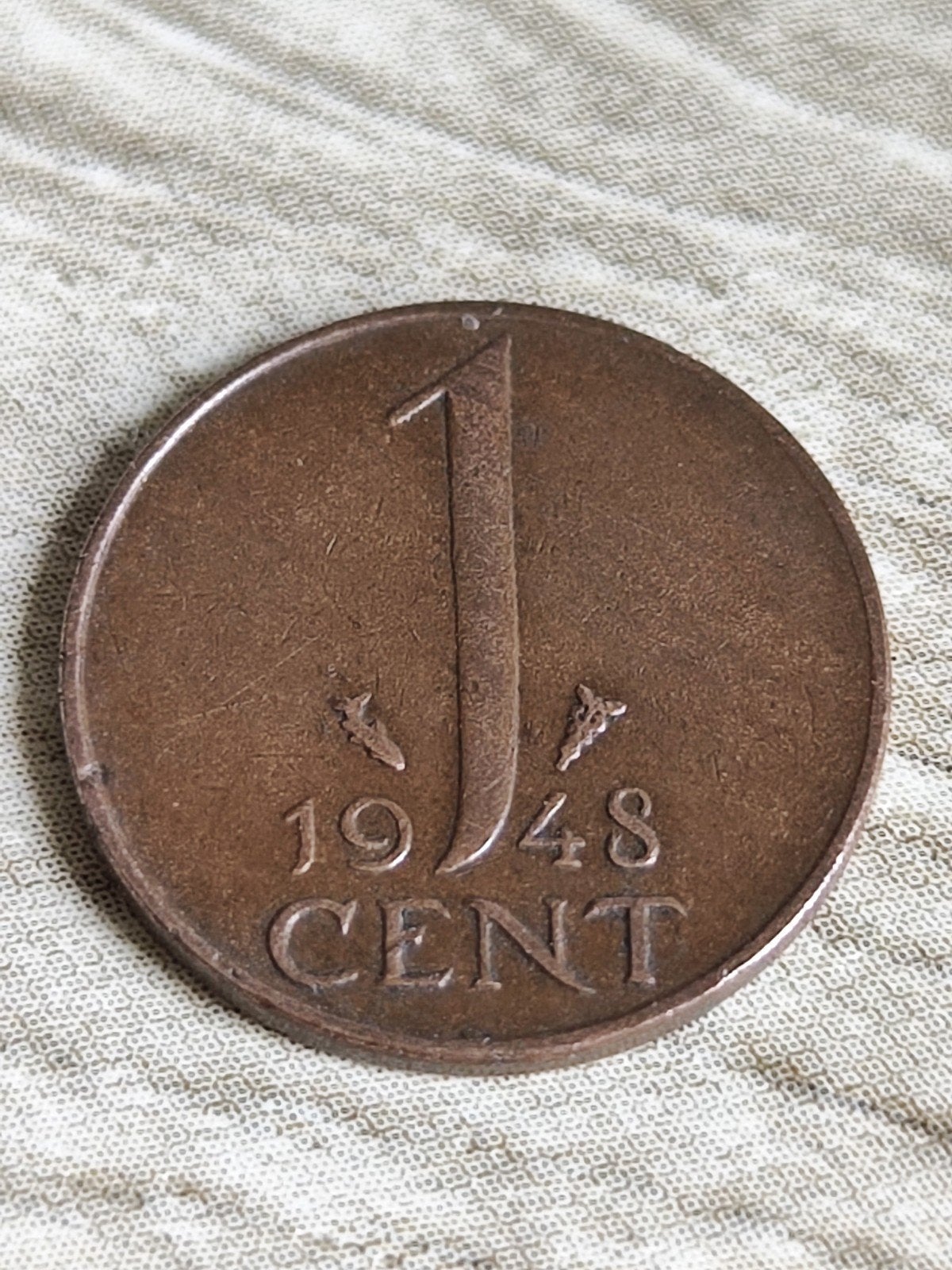 bronzen 1 Cent 1948 – Laatste regeringsjaar Wilhelmina, Ophalen, Koningin Wilhelmina, 1 cent