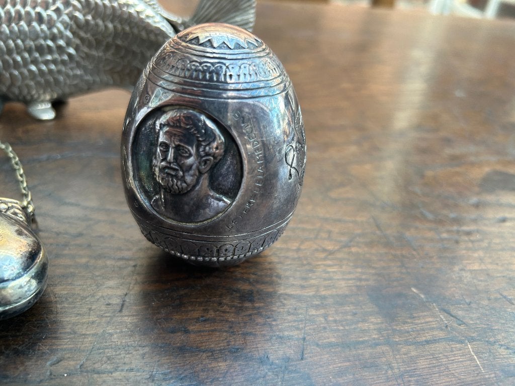 Zeldzaam Zilveren Grieks Kunstobject - Hippocrates Ei, Antiek en Kunst, Ophalen, Zilver