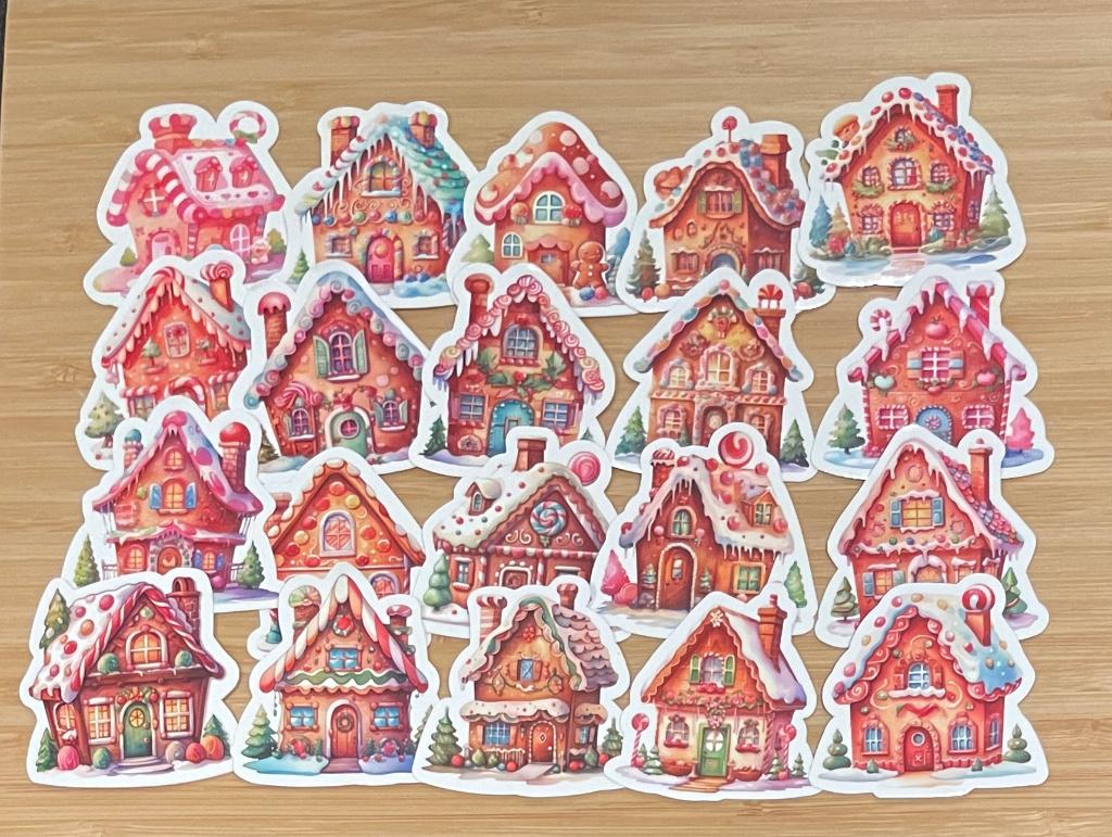 Winter snoephuisjes ginderbread huisjes stickers, Verzenden, Nieuw, Meerdere stickers