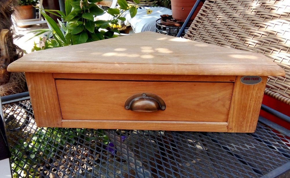 Leuk klein hoekkastje met 1 lade teak hout, Ophalen, 1 of 2 laden, Teakhout, 50 tot 100 cm