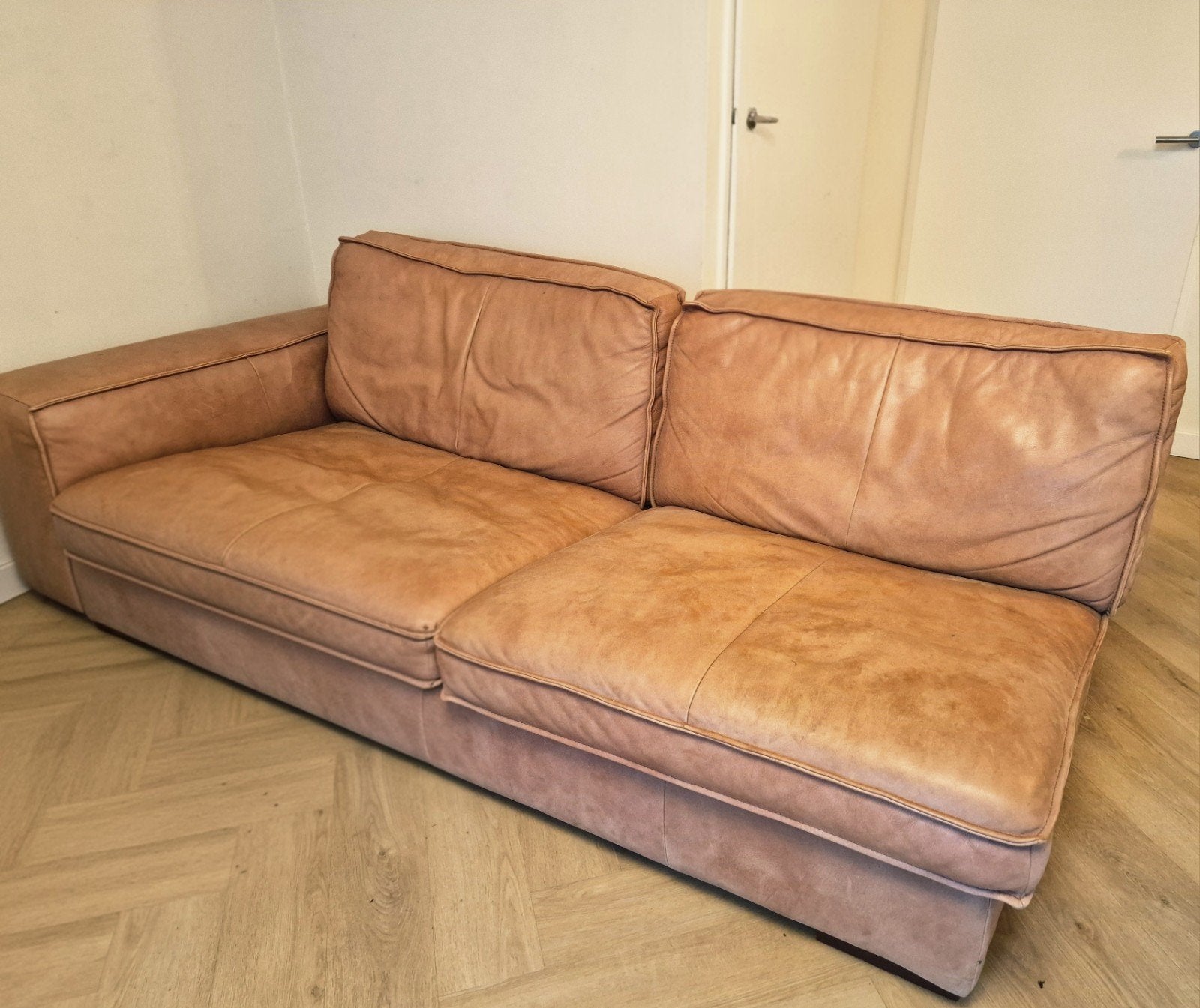 Leren loungebank 235 cm, Het Kabinet, cognac/taupe, Ophalen, Gebruikt, Driepersoons, Rechte bank