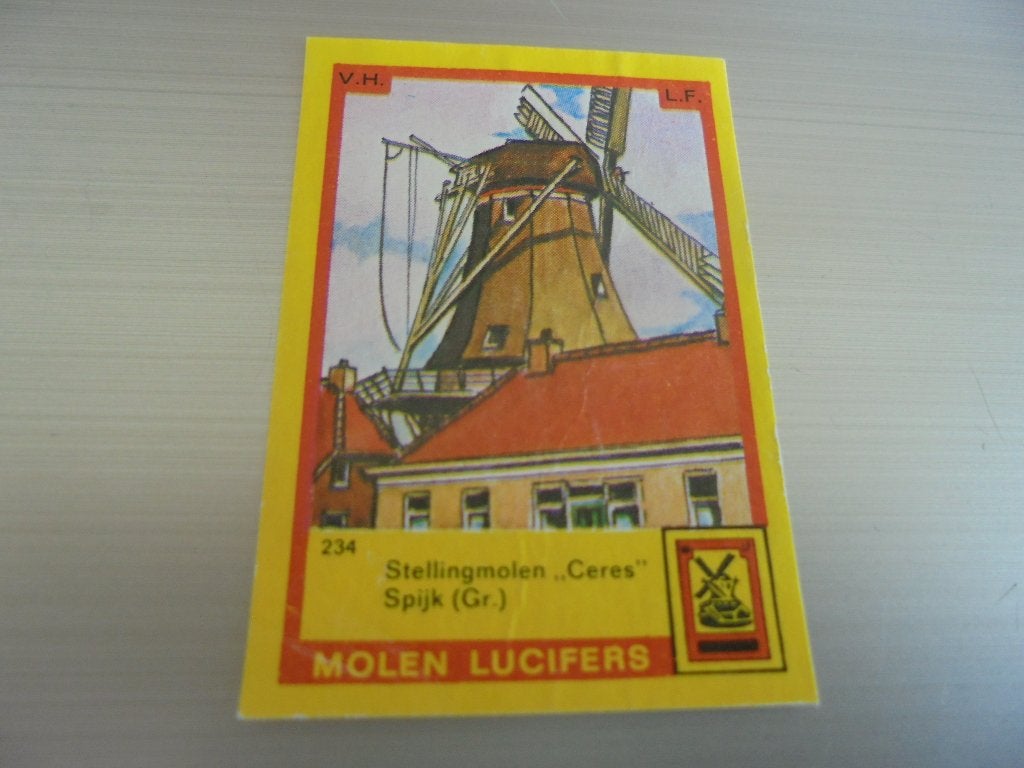 Oud lucifermerk Stellingmolen "Ceres" in SPIJK Groningen, Verzamelen, Ophalen of Verzenden, Zo goed als nieuw, Sigarenbandjes