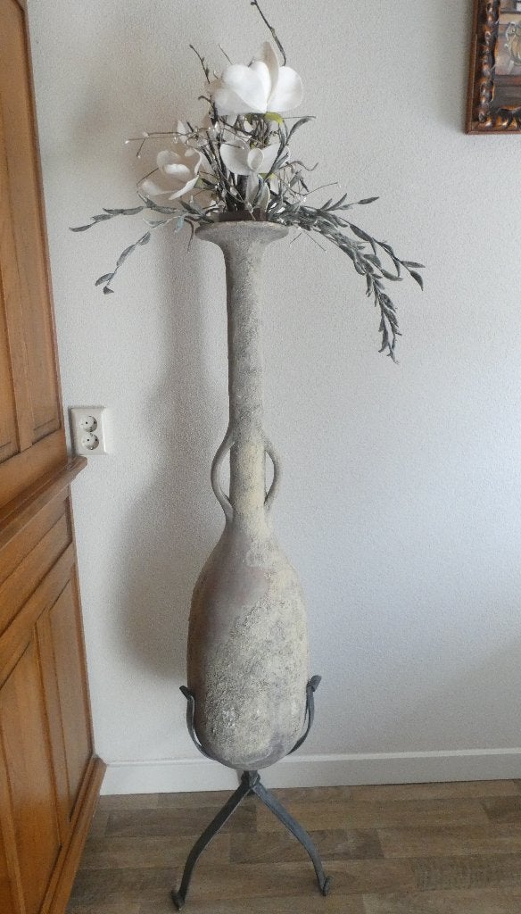 rustieke kruik, kalabas op smeedijzeren standaard [2075], Antiek en Kunst, Antiek | Woonaccessoires, Ophalen
