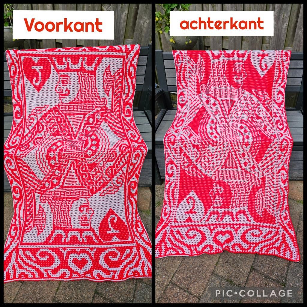 OPRUIMING! Gehaakte deken speelkaart harten boer/Jack., Ophalen of Verzenden, Zo goed als nieuw