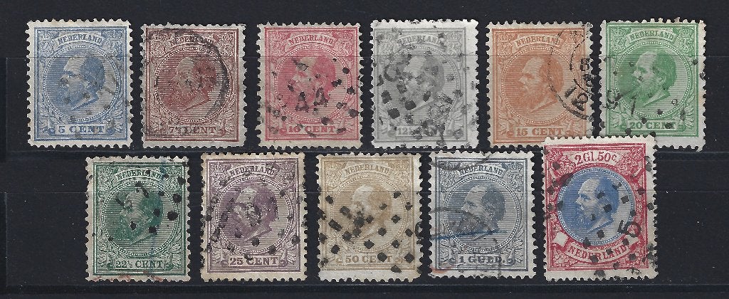 NVPH 19 20 21 22 23 24 25 26 27 28 29 geb Willem III 1872, Ophalen of Verzenden, T/m 1940, Gestempeld