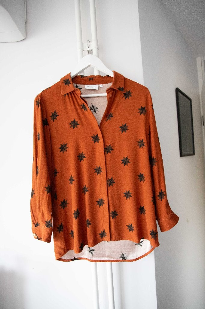 Oranje blouse met sterrenpatroon Fabienne Chapot maat XS, Oranje, Ophalen of Verzenden, Zo goed als nieuw, Fabienne Chapot