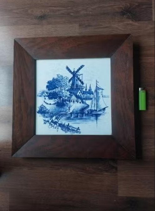 Grote omlijste antieke tegel, Ophalen of Verzenden