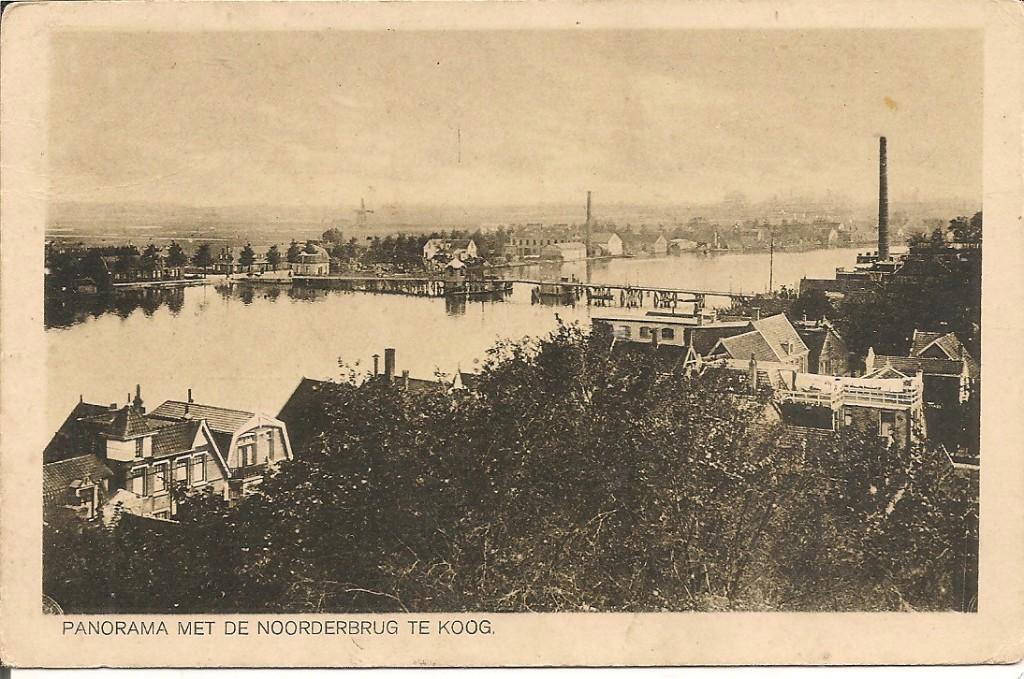 Ansichtkaart Panorama met de Noorderbrug te Koog, Ophalen of Verzenden, 1920 tot 1940, Gelopen, Noord-Holland