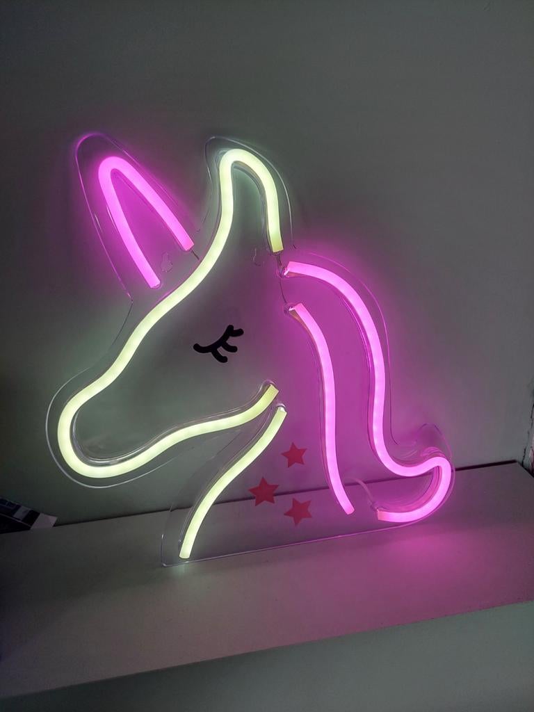 Neon LED Eenhoorn Wandlamp - Roze & Geel Licht, Ophalen of Verzenden, Zo goed als nieuw, Lamp