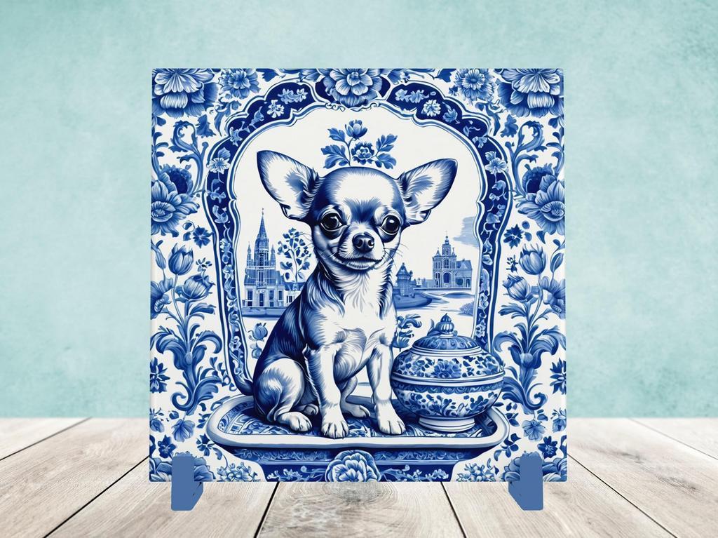 Chihuahua Delfts Blauwe tegel incl houder, Ophalen of Verzenden, Nieuw
