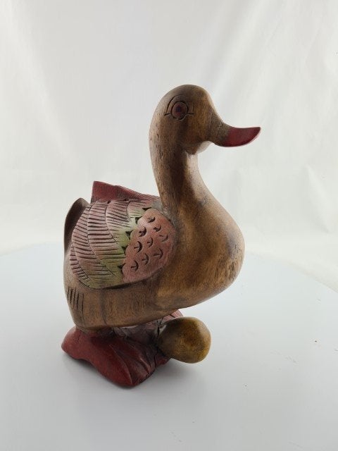 Beeld Eend met ei houtsnijwerk, Ophalen of Verzenden, 20 - 50 cm, Beeld, Hout
