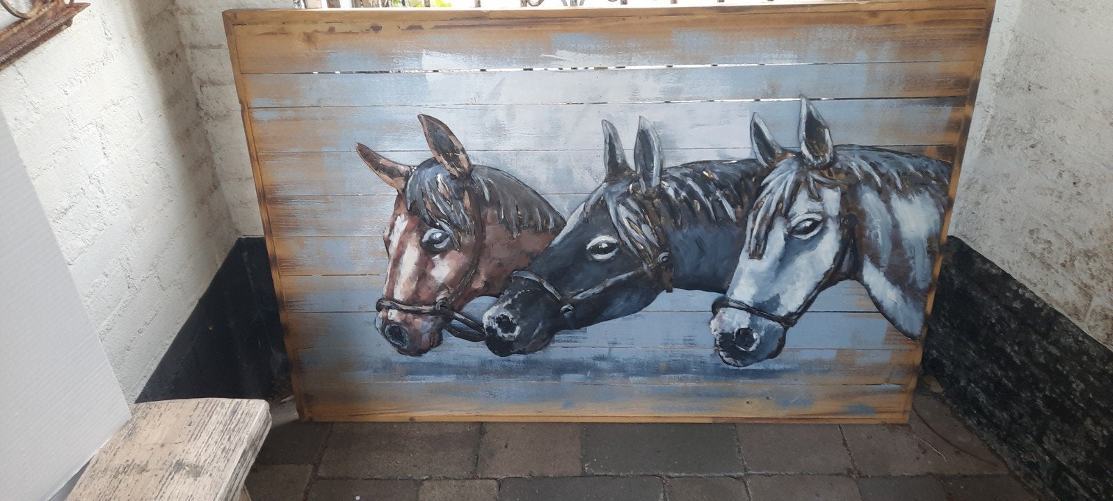 3D Paardenkoppen Schilderij op Hout, Ophalen