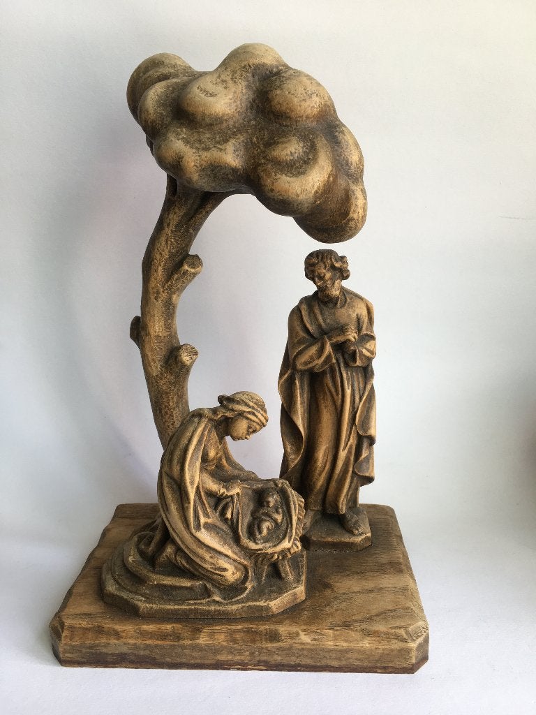 Houten beeld: kerstgroep, maria, jozef en kindje jezus, Diversen, Kerst, Gebruikt, ., Ophalen of Verzenden, .