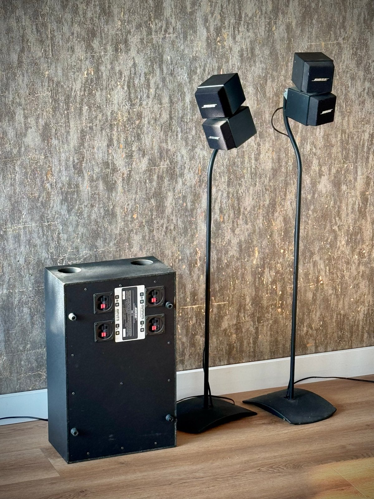 Bose AM-5 Acoustimass speakerset met statieven en basbox, Ophalen, Gebruikt, Speakerset, 60 tot 120 watt