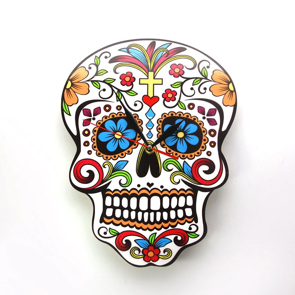 Mexicaanse Sugar Skull Klok / Wandklok Schedel Doodskop, Huis en Inrichting, Verzenden, Nieuw, Analoog, Wandklok