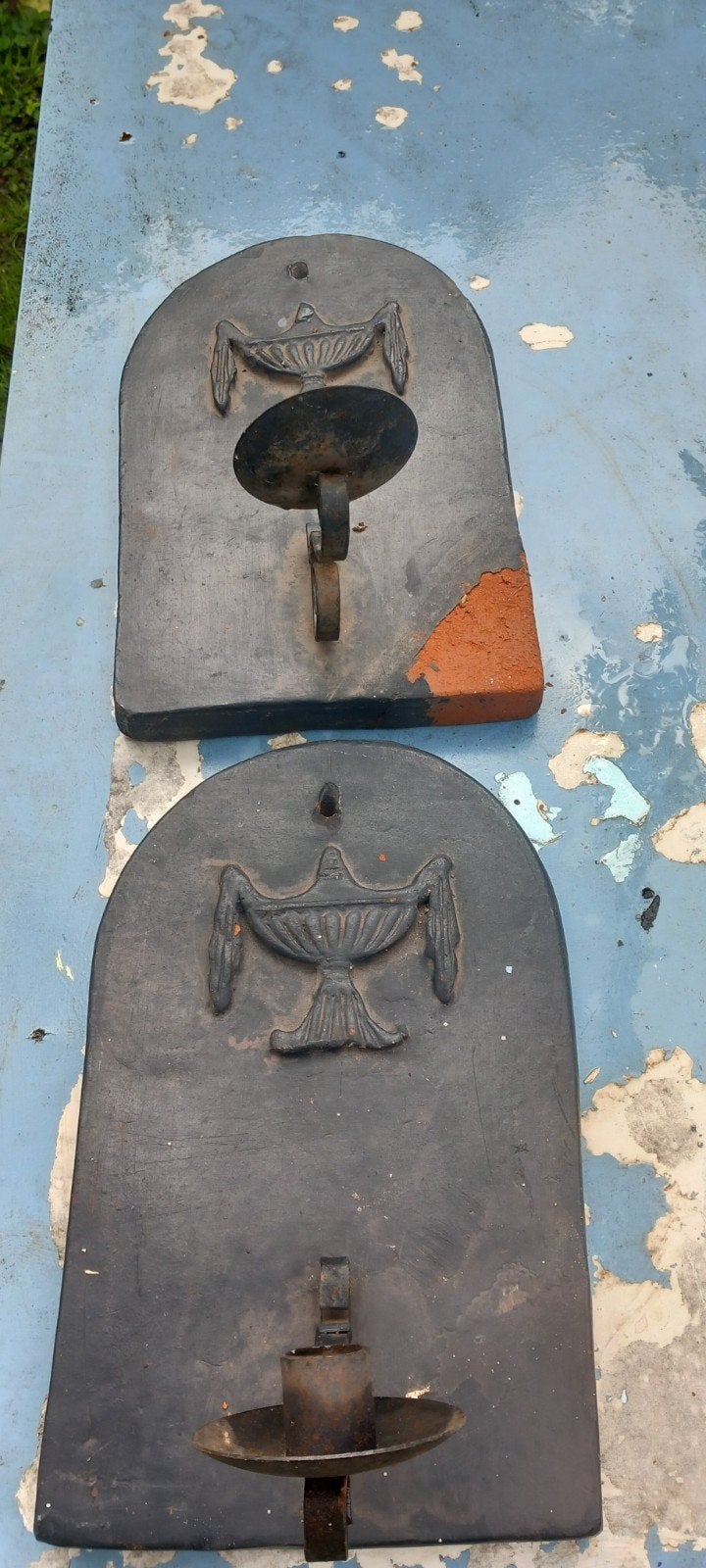 Antieke gietijzeren wandkandelaars (set van 2), Ophalen of Verzenden