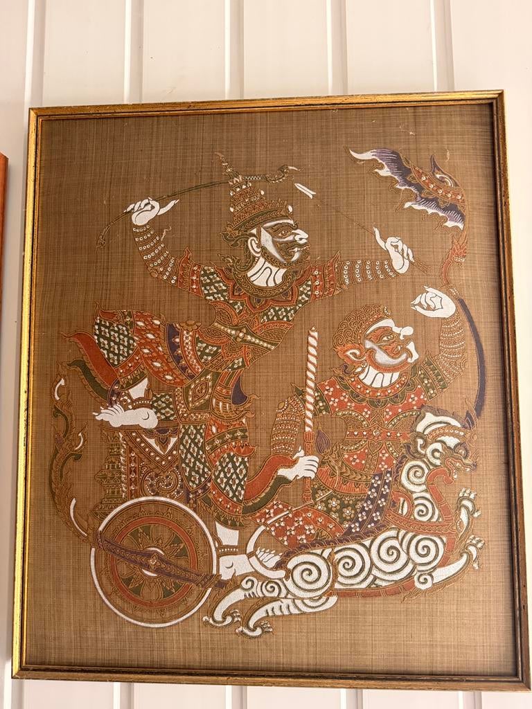 Vintage Batik Wandpaneel Thailand Jaren 70 44x52cm, Ophalen of Verzenden