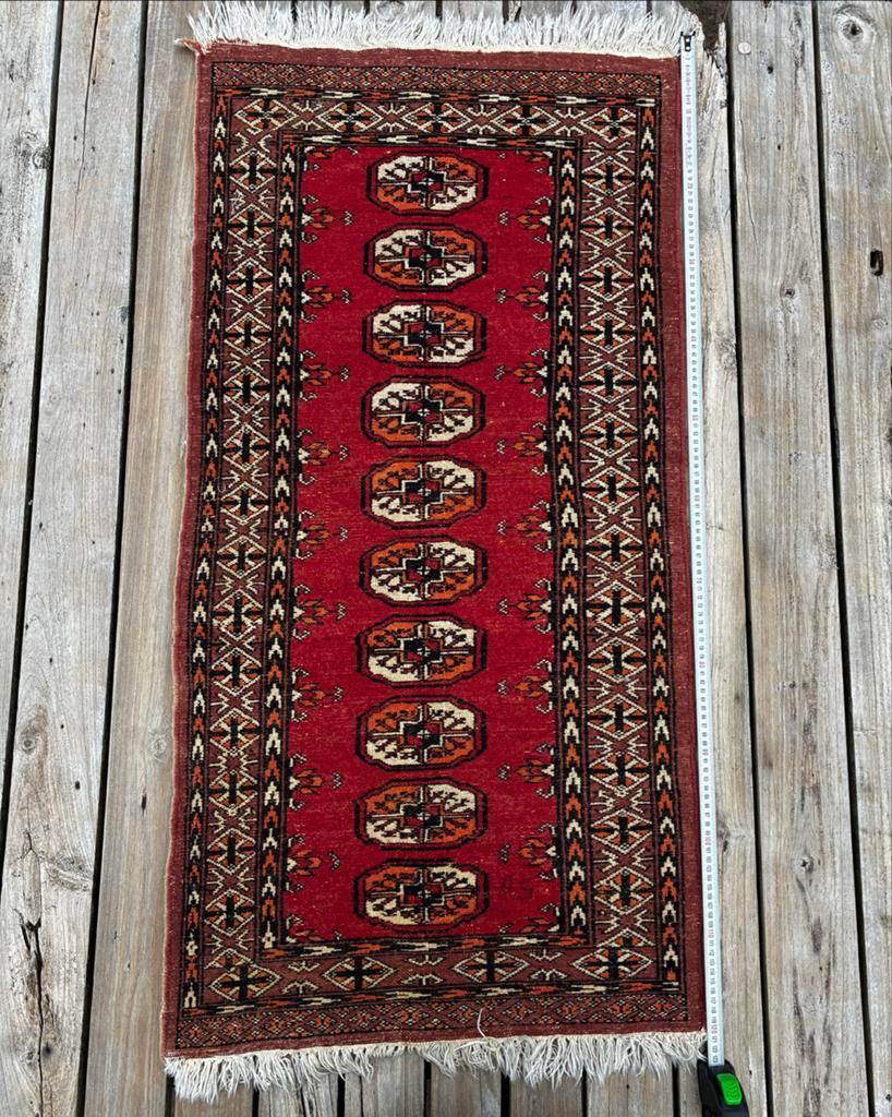 Handgeknoopt Oosters Loper Tapijt – Vintage – Rood/Bordeaux, Gebruikt, 100 tot 150 cm, Rechthoekig, Rood