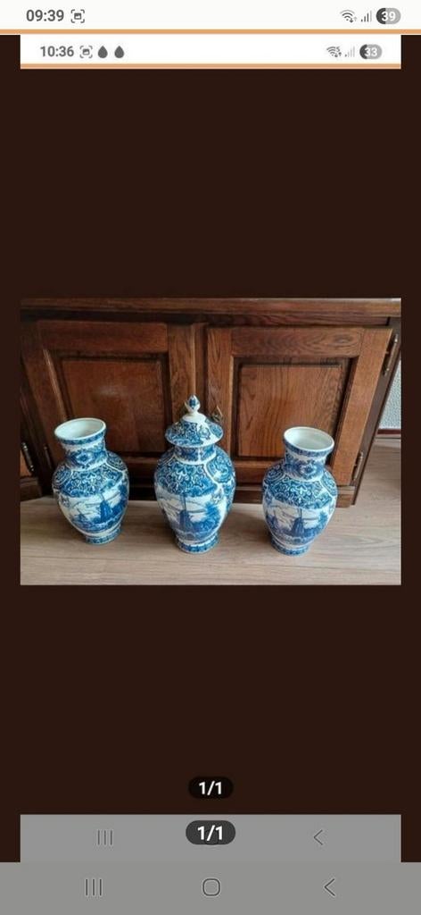 Set van 3 Delfts Blauwe Vazen met Molenlandschap, Ophalen