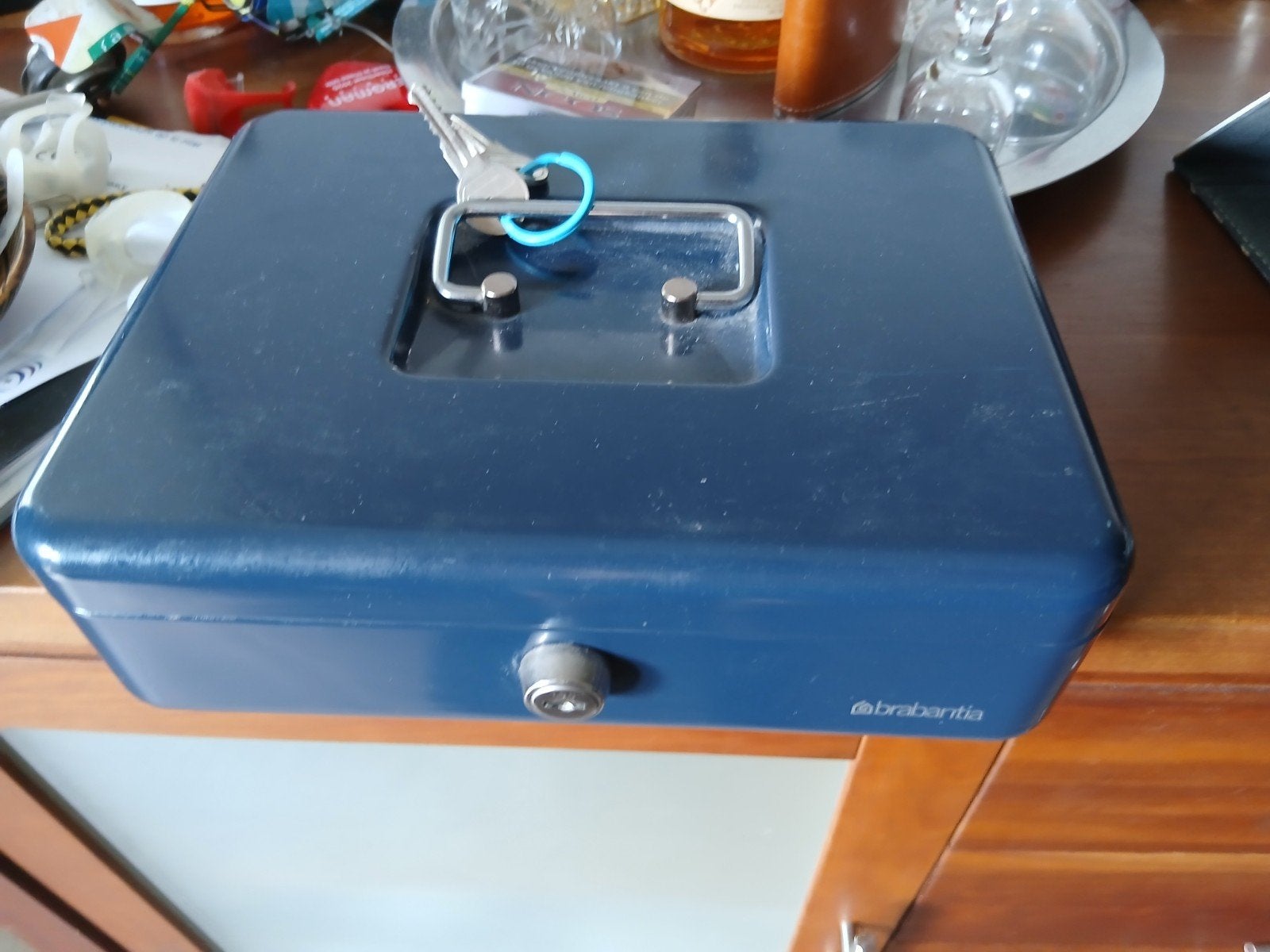 Brabantia Geldkistje / Brandkastje - Blauw met Sleutel, Ophalen of Verzenden, Zo goed als nieuw, Brandkast