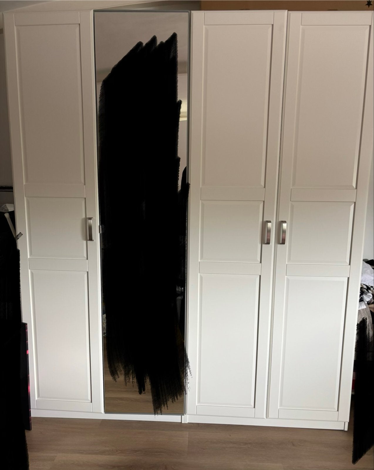 IKEA Pax kast met 4 deuren, spiegel en ladeblokken, Huis en Inrichting, Kasten | Kledingkasten, Gebruikt, 200 cm of meer, 150 tot 200 cm