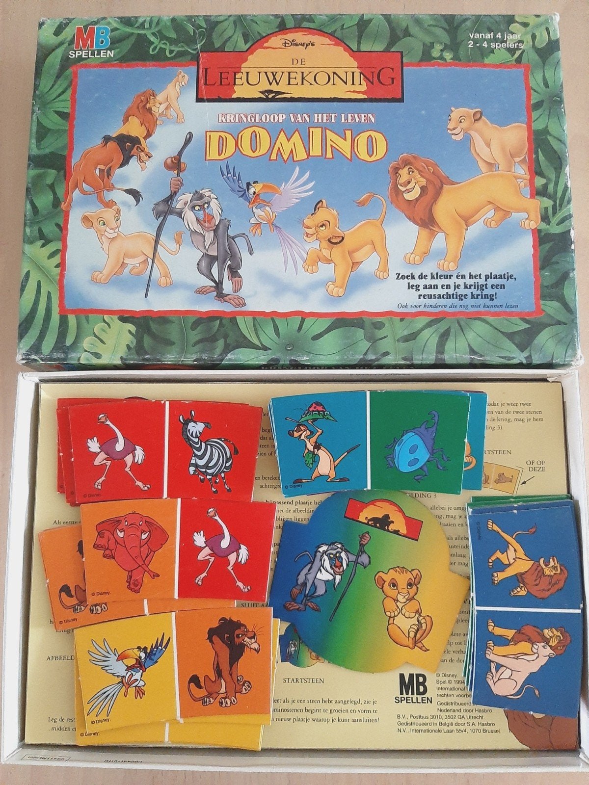 Domino De Kringloop van het leven  LeeuwenkoningMB Spellen, Drie of vier spelers, Ophalen of Verzenden, Zo goed als nieuw, MB Spellen