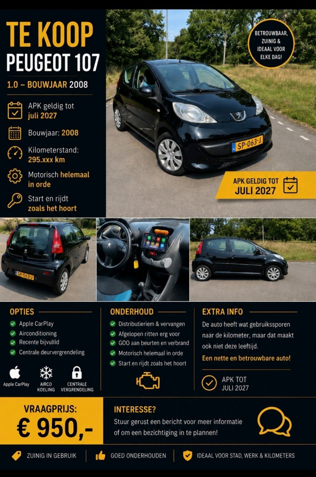 Peugeot 107 met nieuwe apk, Ophalen, Gebruikt, Peugeot