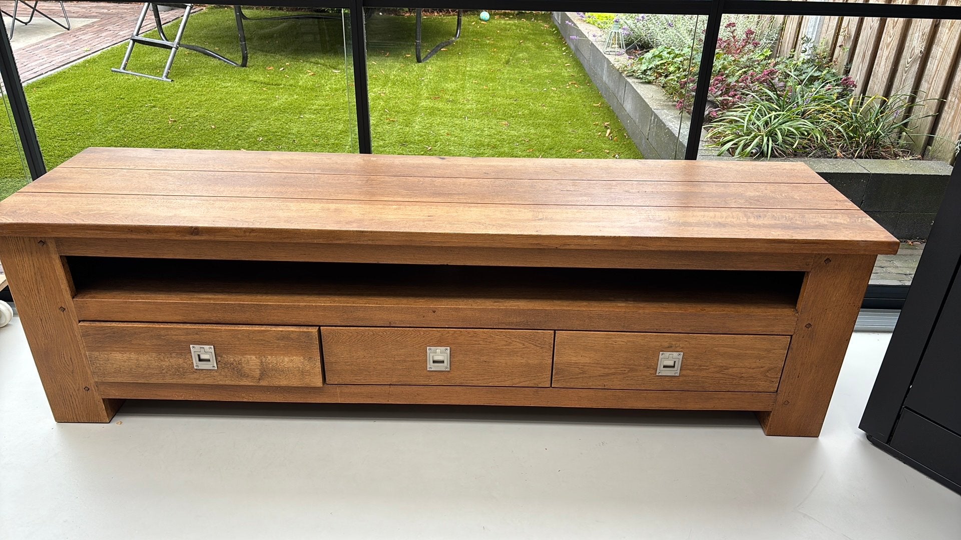 Eiken tv meubel, Ophalen, 150 tot 200 cm, Eikenhout, Zo goed als nieuw