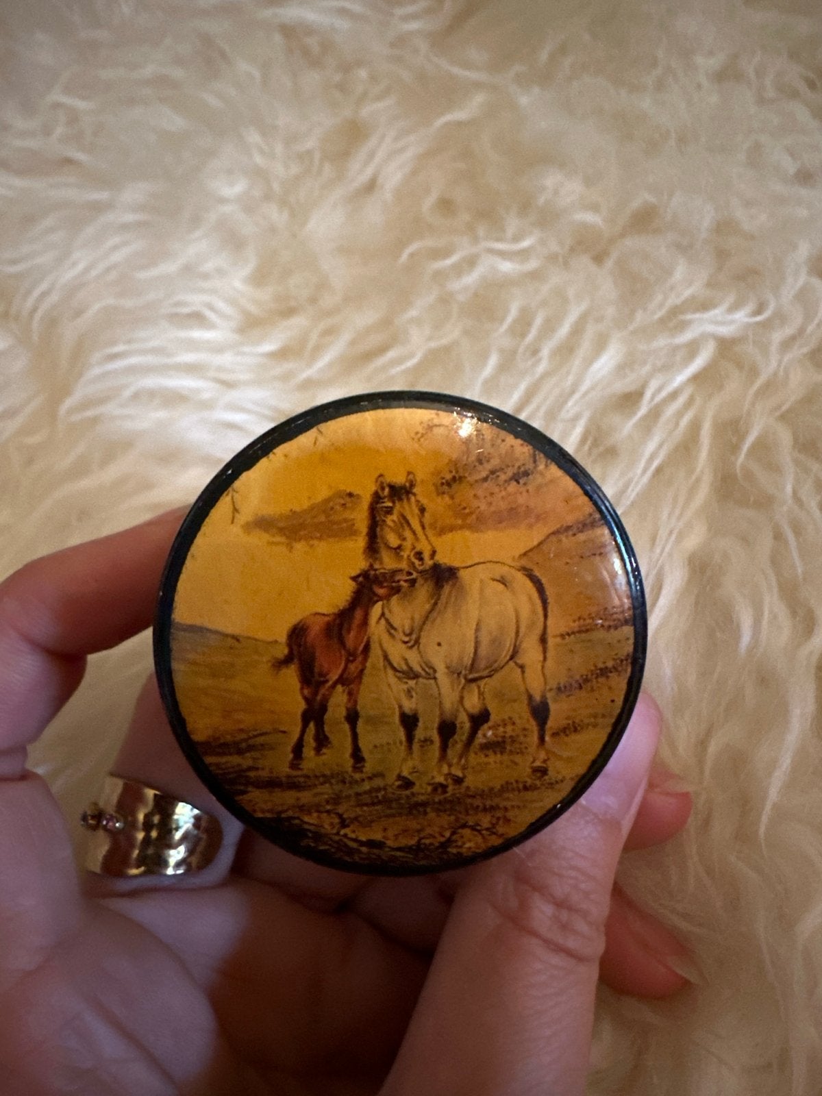 Vintage Paarden Doosje - Handgeschilderd, Ophalen of Verzenden