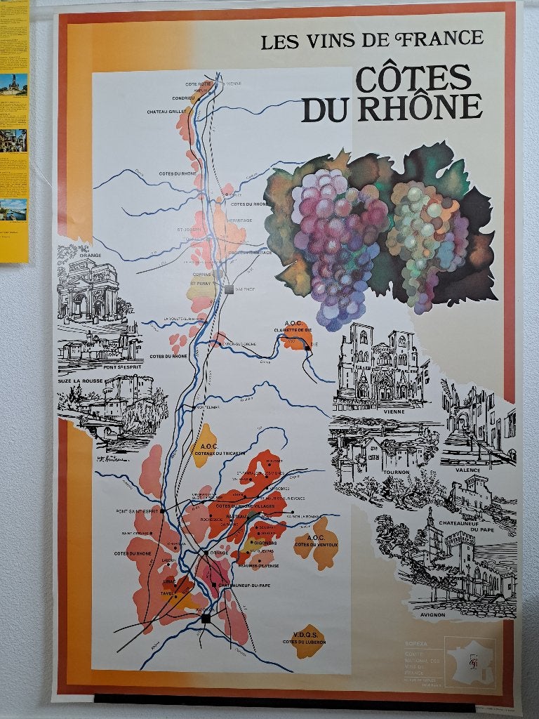 Sopexa poster wijngebied Côtes du Rhône, Verzamelen, Rechthoekig Staand, Deurposter of groter, Ophalen of Verzenden, Zo goed als nieuw