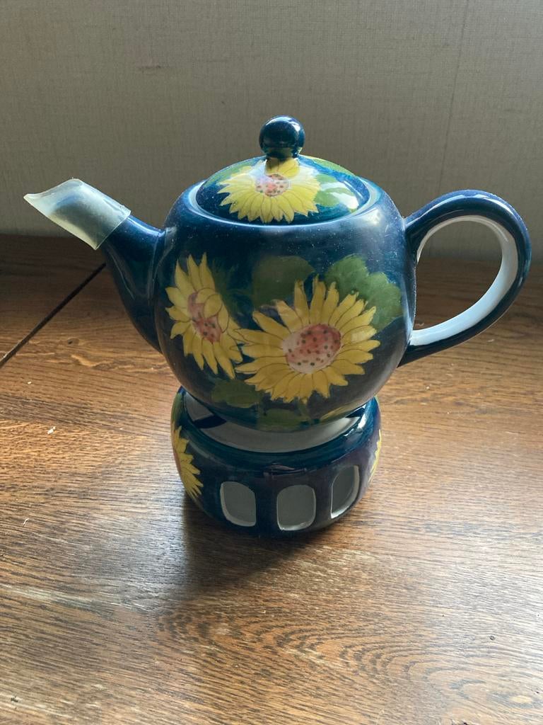 Theepot met theelichtje - Zonnebloem design, Huis en Inrichting, Keuken | Servies, Gebruikt, Keramiek, Overige typen, Ophalen of Verzenden