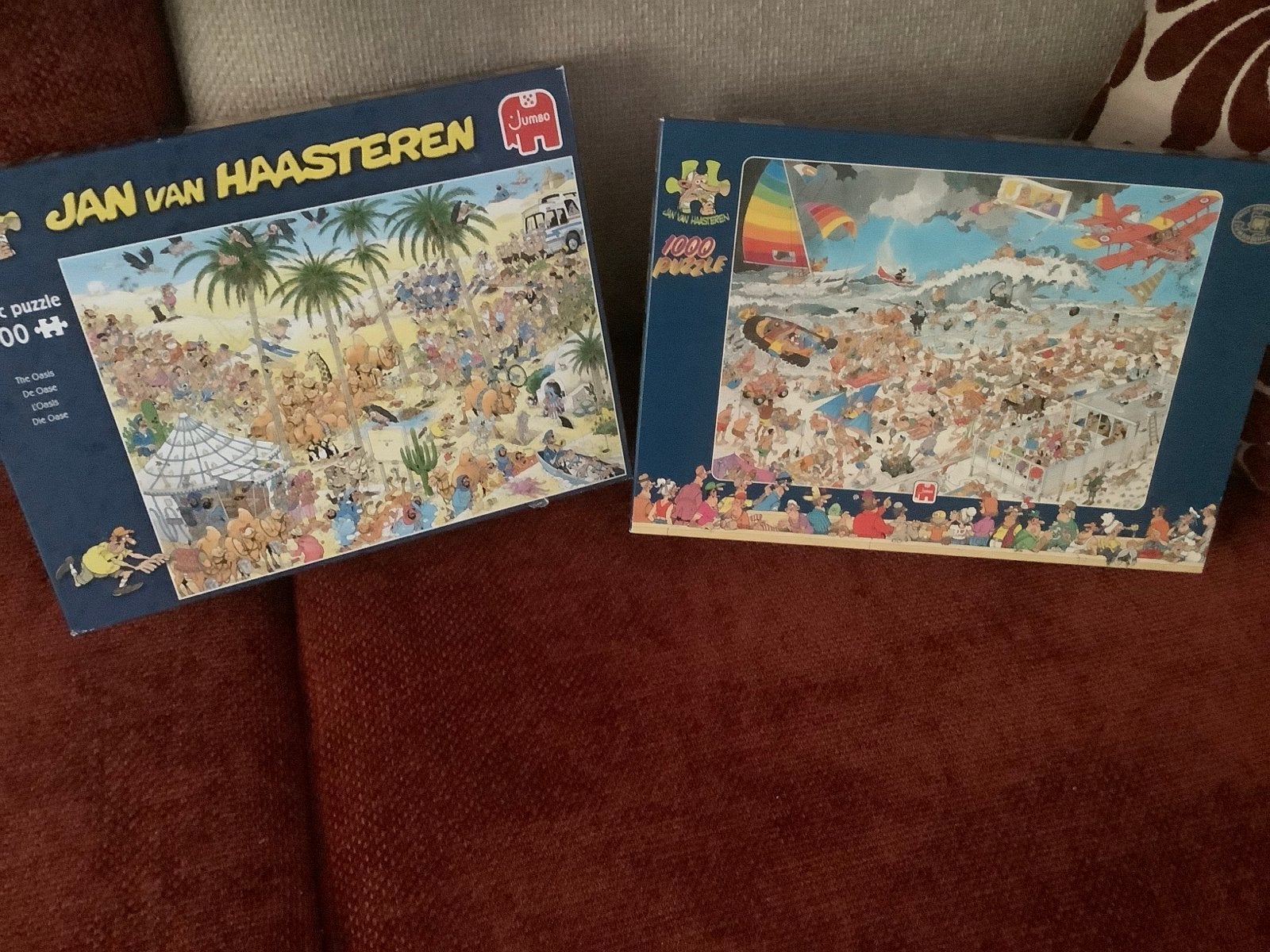 Jan van Haasteren puzzels: DE OASE (1500) HET STRAND (1000), Ophalen of Verzenden, 500 t/m 1500 stukjes, Gebruikt, Legpuzzel